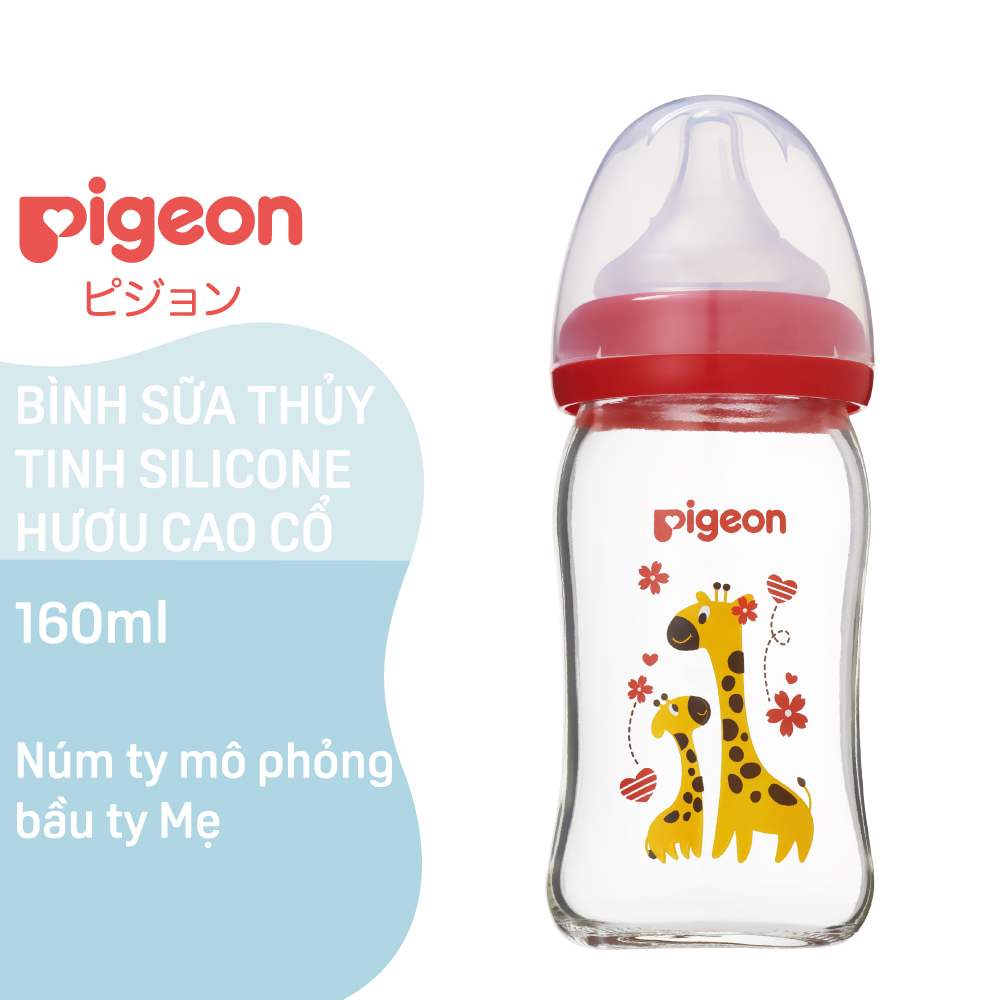 Bình sữa thủy tinh Pigeon CR 160ml/ 240ml họa tiết con ong, con hưu