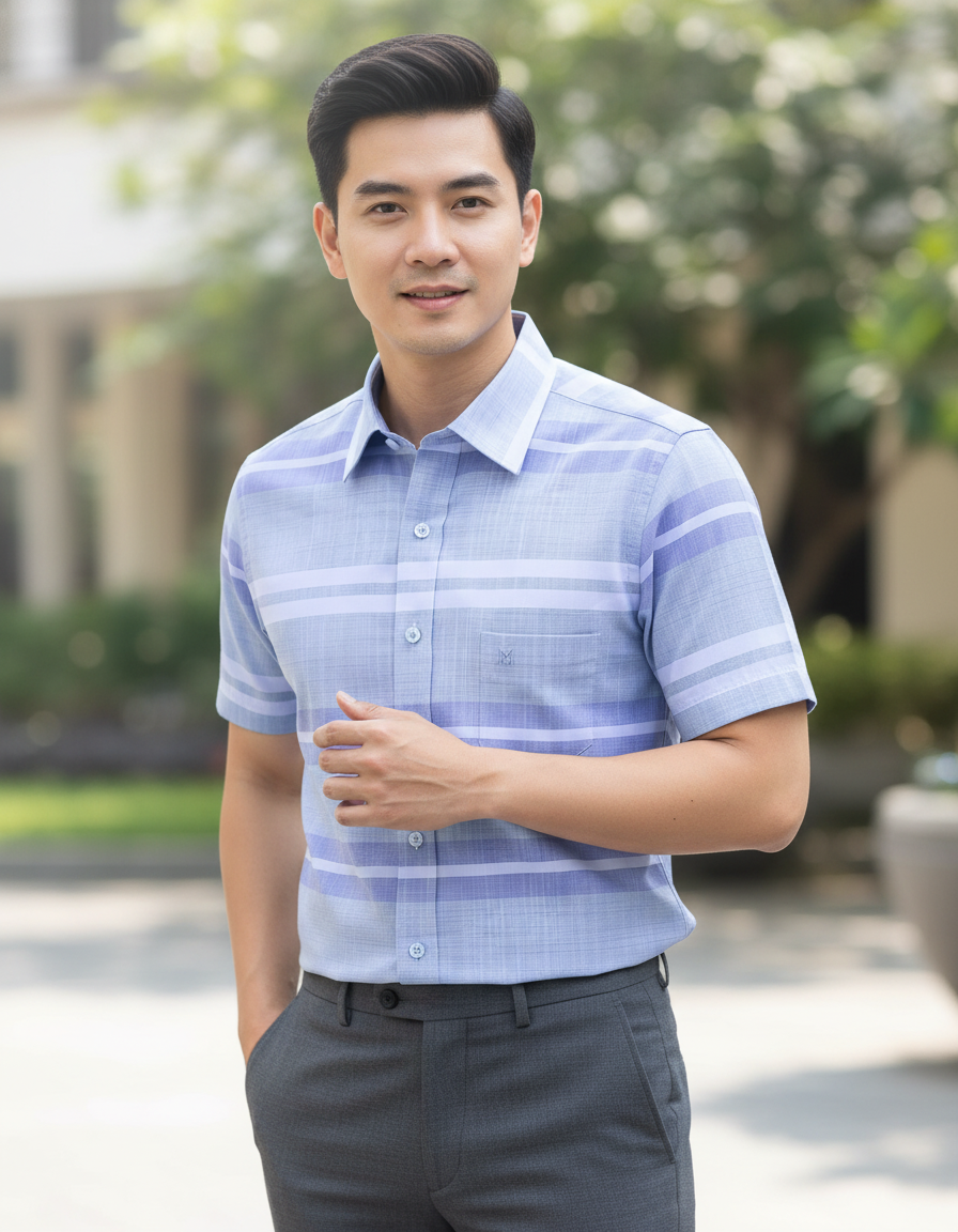 Áo sơ mi tay ngắn Khatoco  lai ngang (M-2XL)