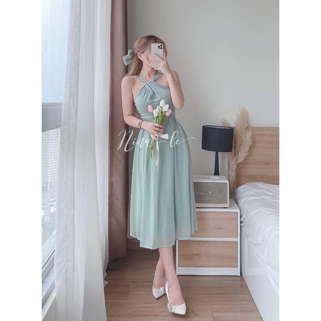 Váy Đầm Midi Xòe Cổ Yếm Hở Vai Cho Nữ Trẻ Trung Nhẹ Nhàng | mtb
