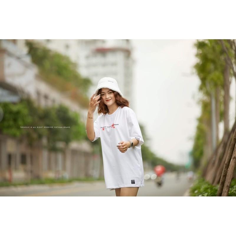Áo Thun Unisex In Hình Hoa Đào Tết 2021 Logo THS - Màu Đen Trắng Tím