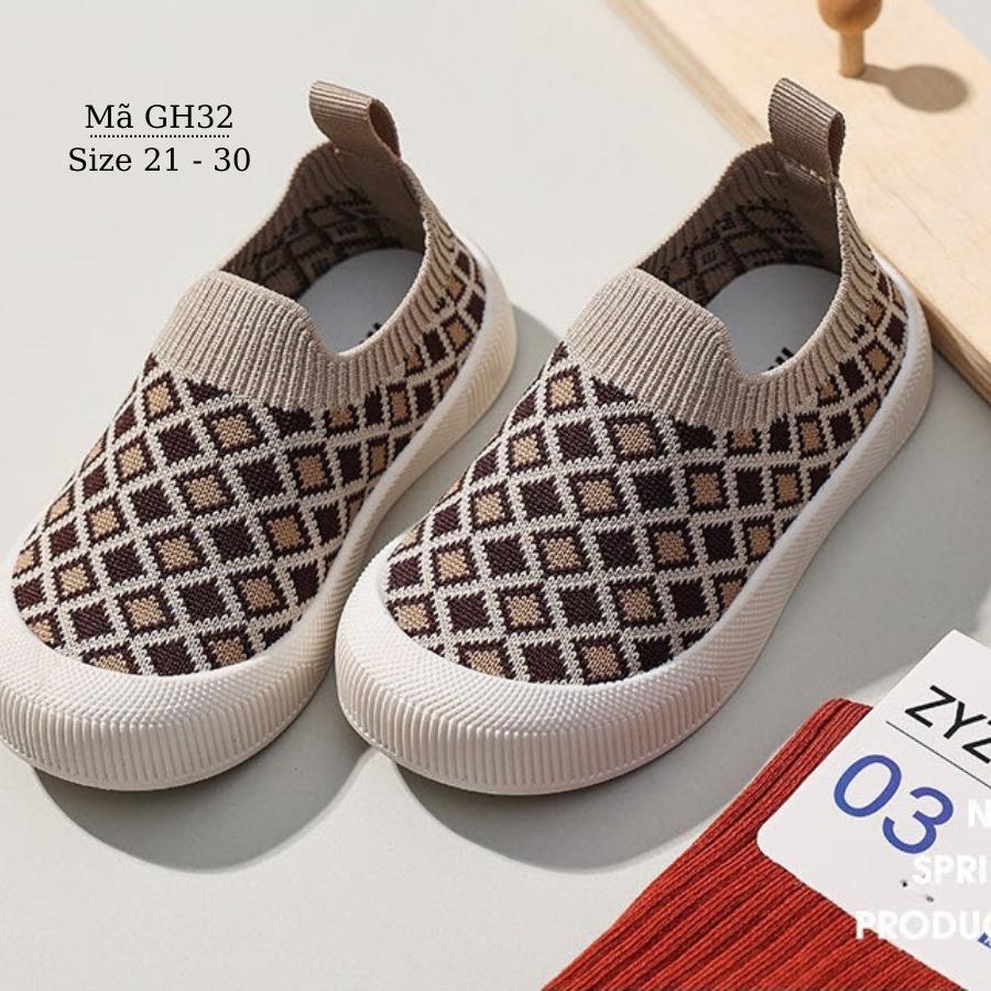 Giày bún giày lười trẻ em 1 - 5 tuổi giày bé trai bé gái len cổ thun nâu kem êm mềm thời trang phong cách Hàn Quốc GH32