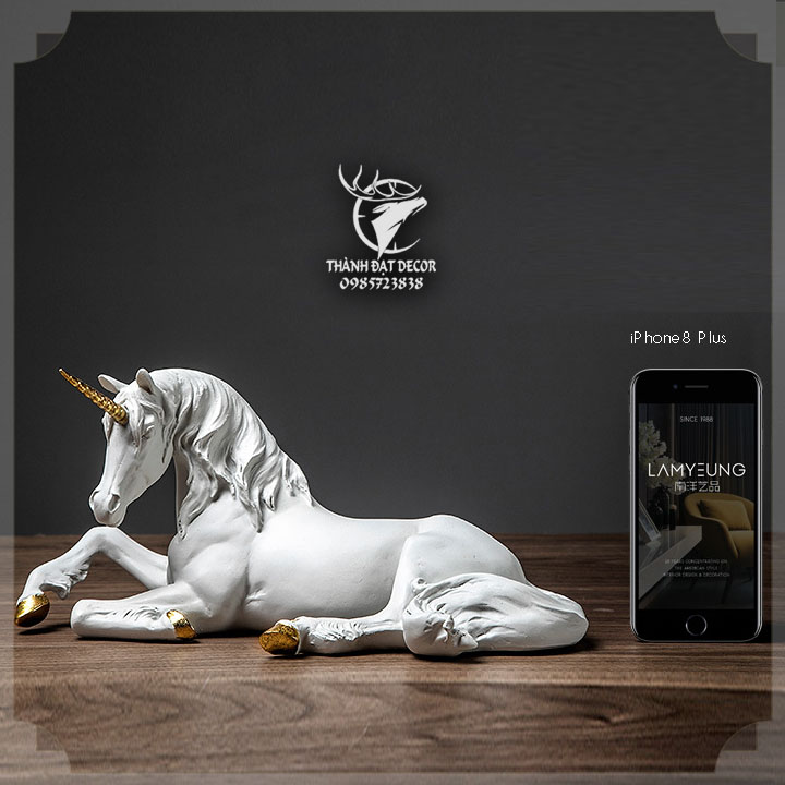 Tượng Ngựa Trắng 1 Sừng, Unicorn Tượng Kỳ Lân Phong Cách Châu Âu Trang Trí Nội Thất, Quà Tặng Tân Gia Khai Trương