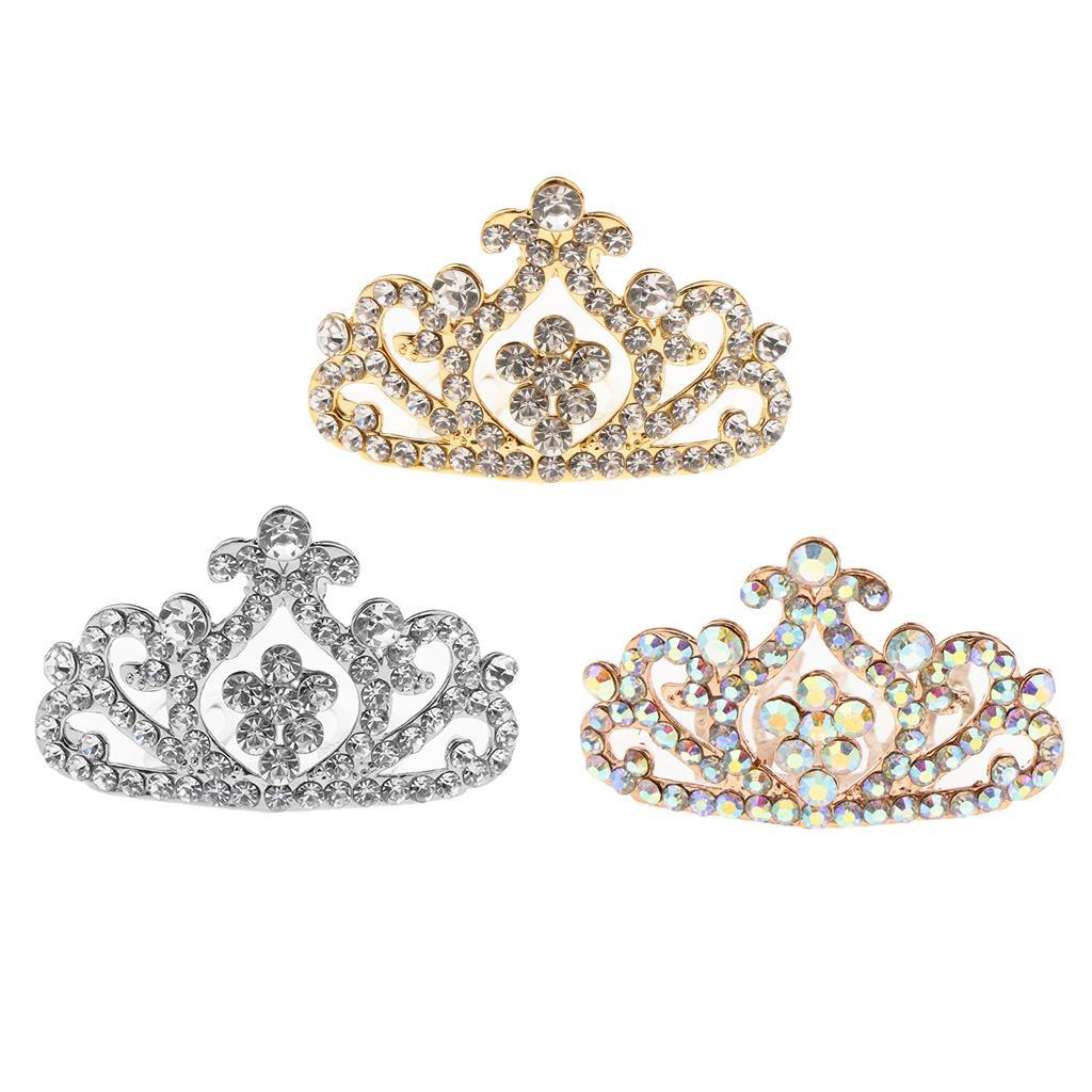Girls Princess Tiara Crown with Comb Kids Hair Accessories Gold