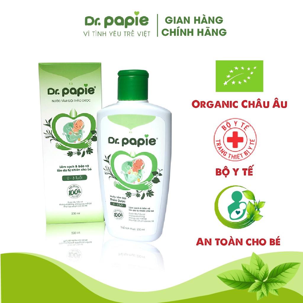 Nước Tắm Gội Thảo Dược Dr.Papie Cho Bé Giúp Ngăn Ngừa Và Giảm Các Vấn Đề Về Da