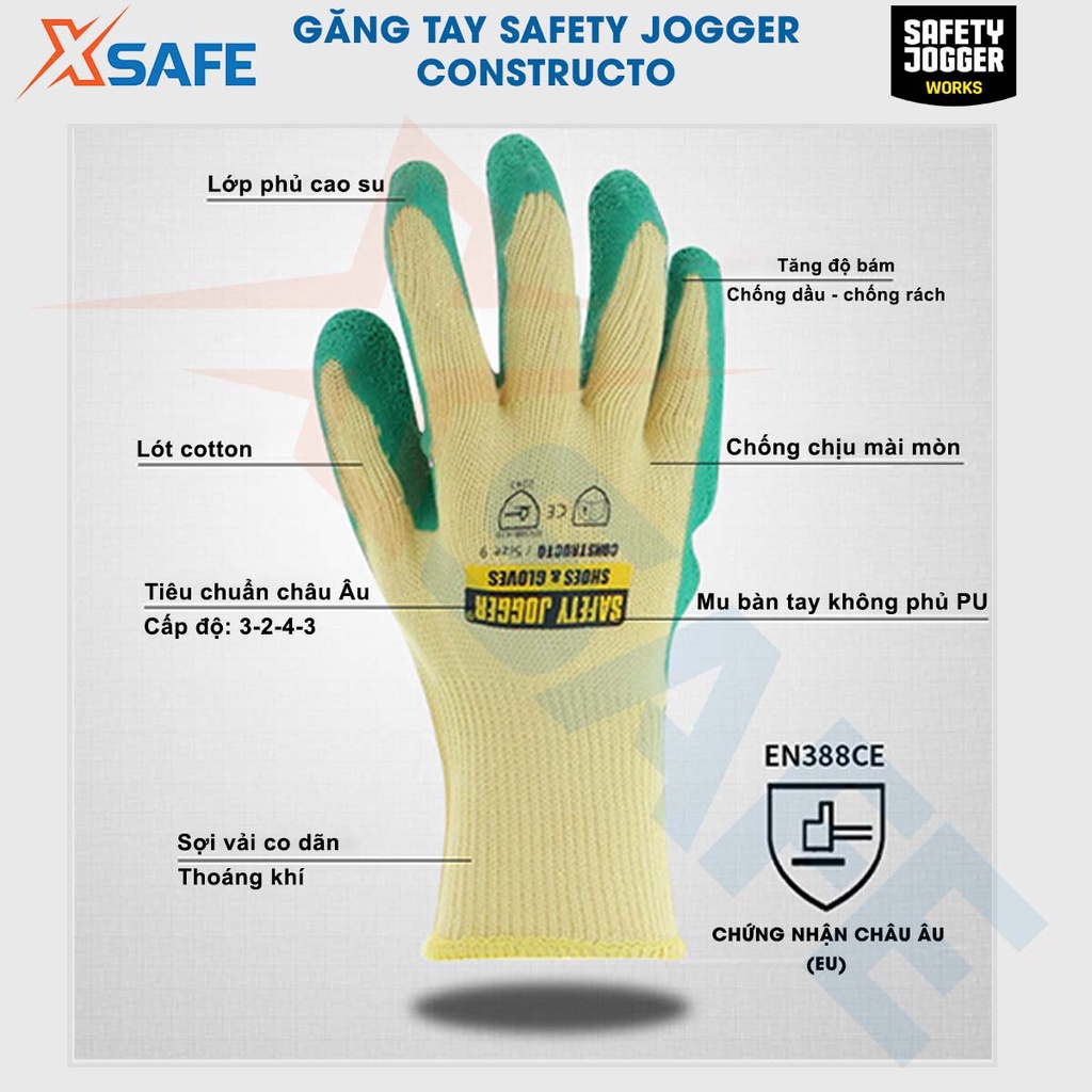 Găng tay bảo hộ Jogger Constructo - Bao tay lao động dày dặn, độ bám tốt, tiêu chuẩn EN 388:2003 - XSAFE