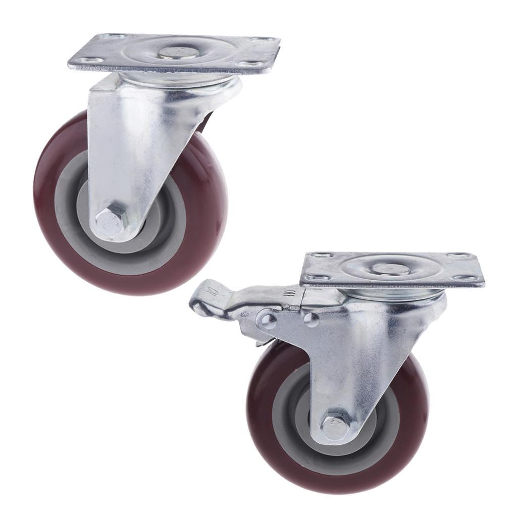 2pcs 4 Inch Swivel Caster Rubber Wheel Top Plate Bearing Heavy Duty - No Brake