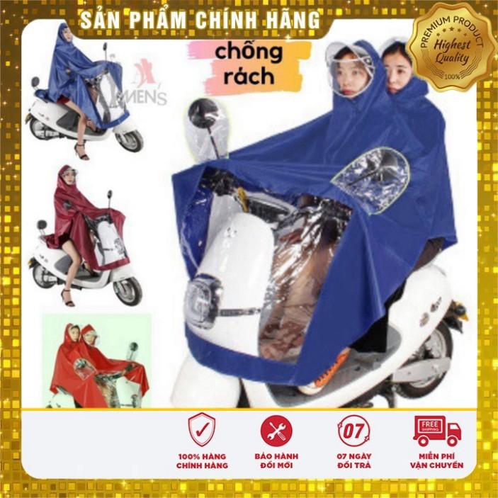 Áo Mưa 2 Đầu Phản Quang Đi Xe Máy Vải Dù, Ép PVC Chống Rách Có Kính Che Trước Mặt |