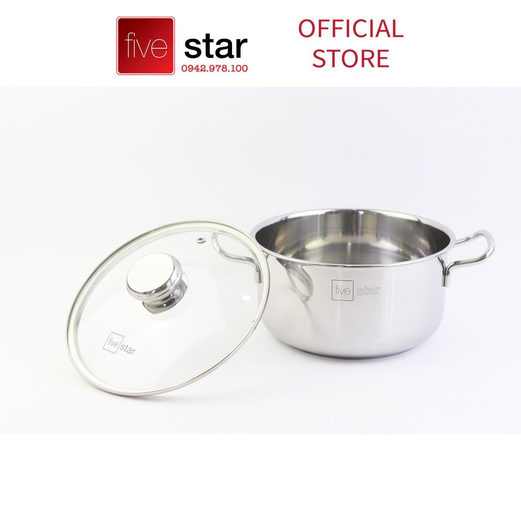 Nồi inox 3 đáy sandwich inox 430 cao cấp Fivestar Standard bếp từ nắp kính (16cm /18cm / 20cm / 24cm) , tặng 2 vá canh