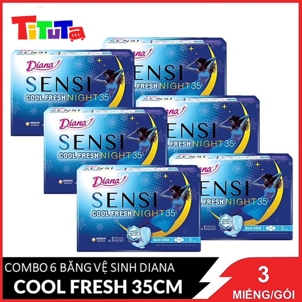Hình ảnh Combo 6 gói Băng vệ sinh Diana Sensi Cool Fresh Supernight 35cm 3 miếng/gói X6