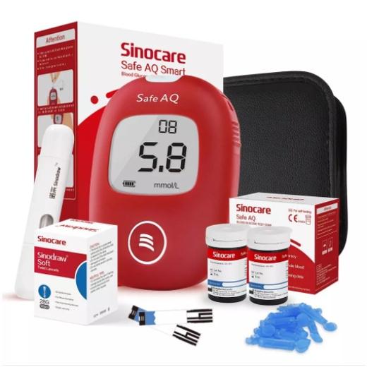 Máy Đo Đường Huyết Sinocare Safe AQ Smart Cho Kết Quả Nhanh, Độ Chích Xác Cao Kèm 25 Que & 25 Kim Chích