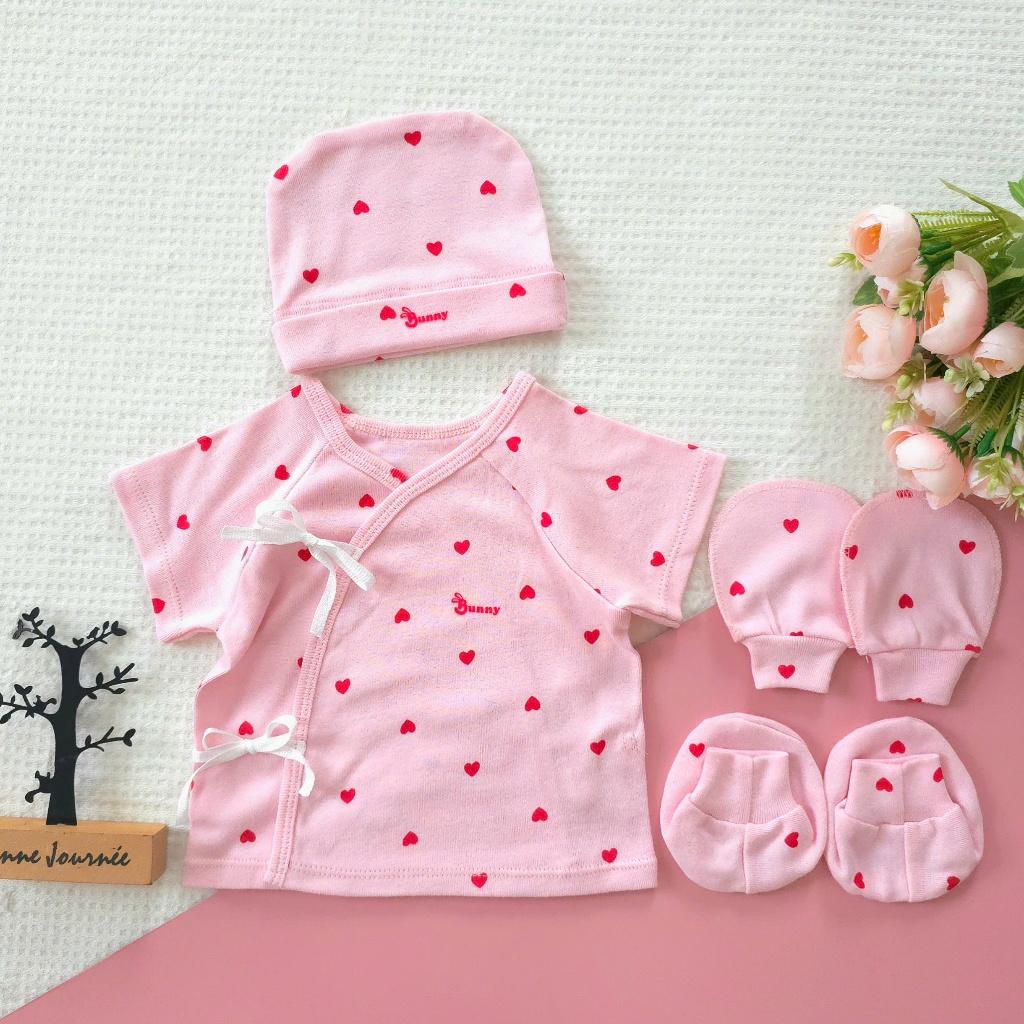 [Dưới 6kg] Set Áo Cột Dây Kèm Nón, Bao Tay Bao Chân Cotton Sơ Sinh Cho Bé - Bunny Baby - Set TD - Love Dad, Set TD - Love Dad