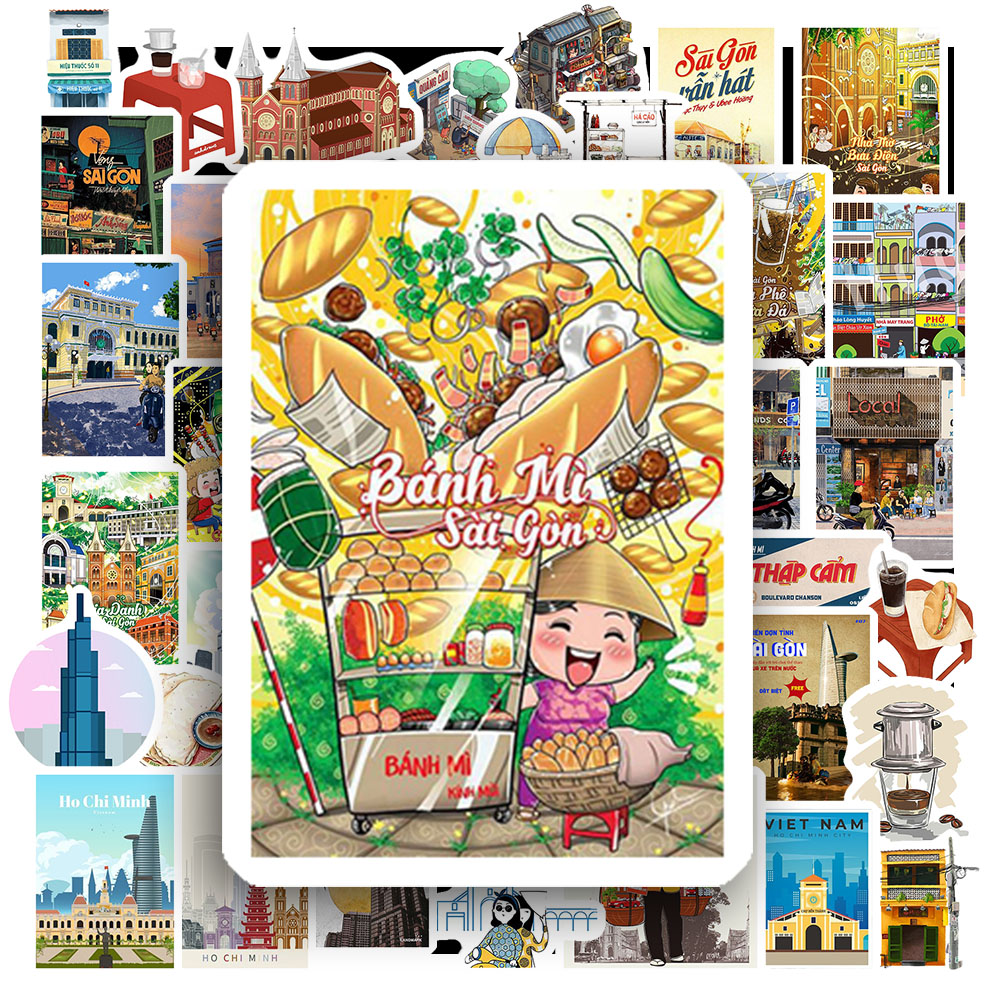 Set 50 Sticker HÌNH SÀI GÒN DỄ THƯƠNG | Trang Trí Xe - Laptop - Nón Bảo Hiểm | MS: 000400