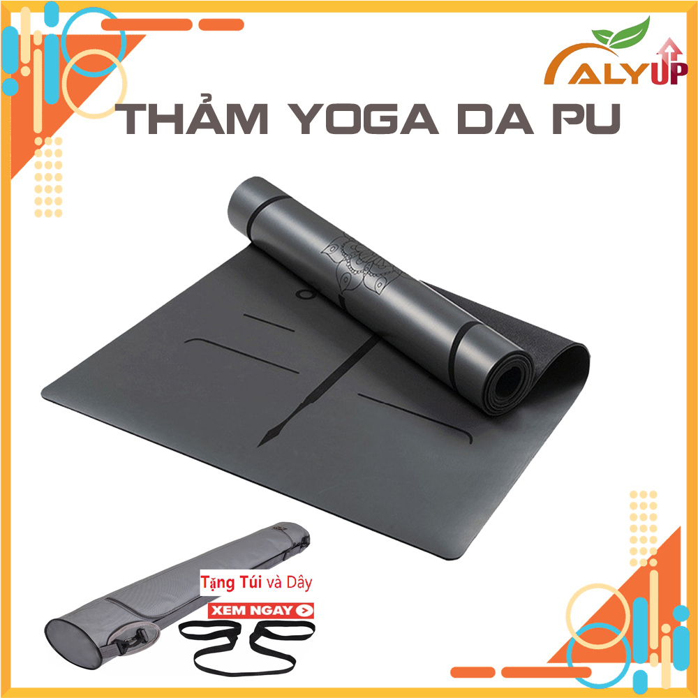 Thảm Tập Yoga Da PU Định Tuyến Chính Hãng ALYUP Tặng Kèm Túi Đựng Dây Đeo