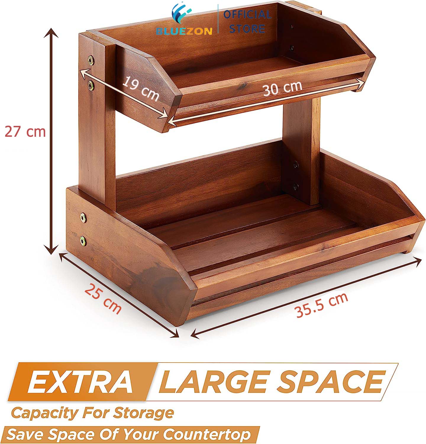 Kệ gỗ trái cây, gia vị 2 tầng, trang trí trưng bày cửa hàng, nhà bếp