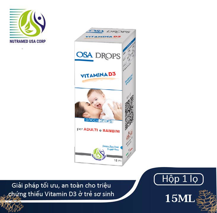 OSA DROPS Gocce Drops [Hộp 15ml] - Giải pháp tối ưu, an toàn trong giải quyết triệu chứng thiếu Vitamin D3 ở trẻ sơ sinh -  Nhà máy liên doanh với Medinej -USA và đạt chuẩn GMP -WHO