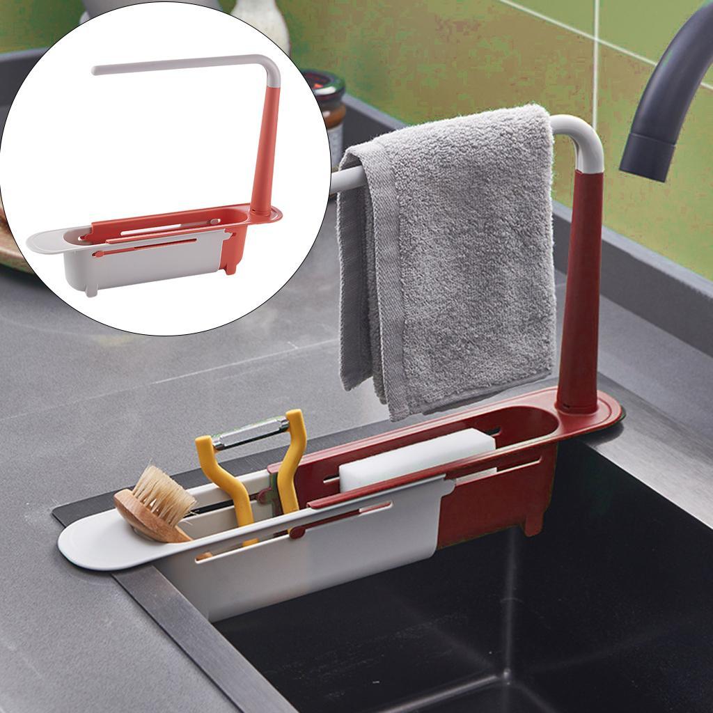 Telescopic Sink Rack Holder Storage Basket Adjustable Sponge Towel Hanger Yellow