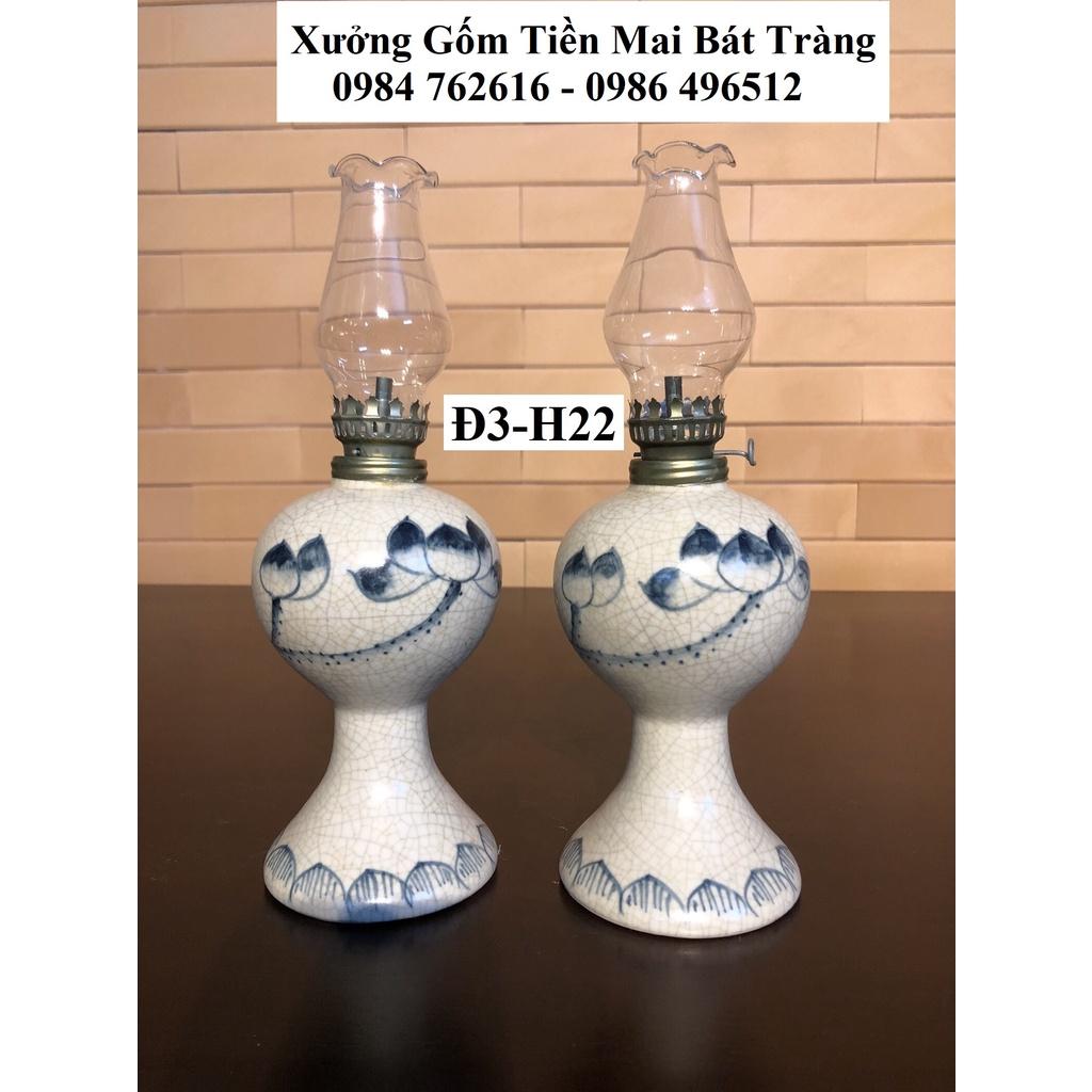 Đ3-H22: Đèn thờ men rạn chàm cổ vẽ tay