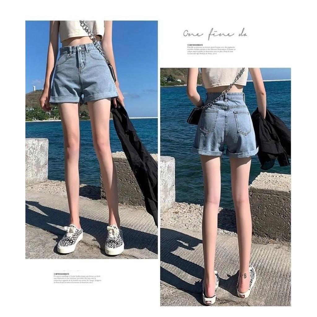 Quần Short Jeans Lưng Cao Gấp Gấu