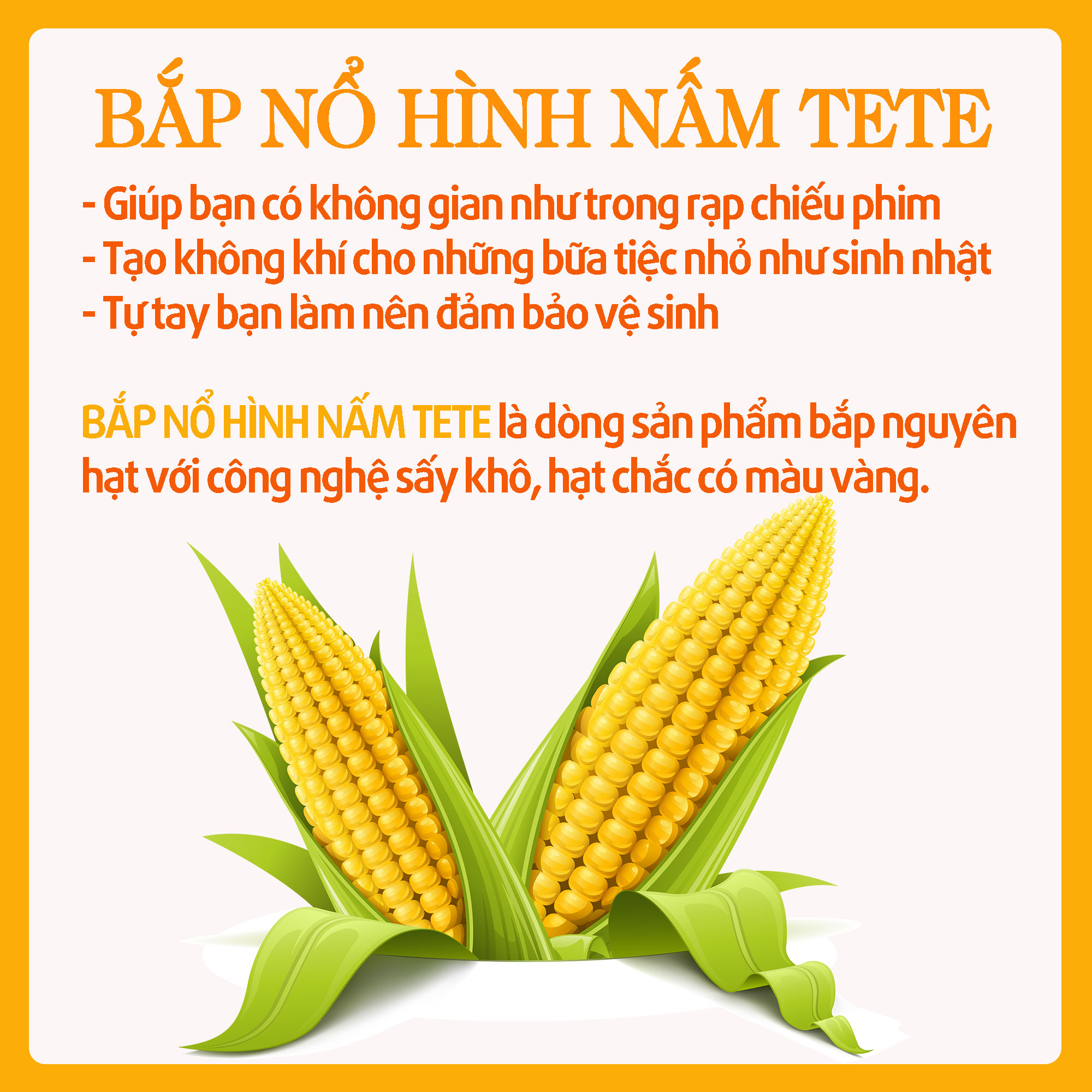 Bắp Mỹ Rang Bơ, Bắp Nỗ Rạp Chiếu Phim TETE 1kg (Nổ Hình Nấm) 