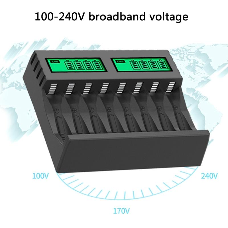 Bộ sạc pin AA/AAA 8 Slots USB Type-C 5V 2A sạc nhanh sạc sạc pin lithium với màn hình LCD Màu sắc: màu đen