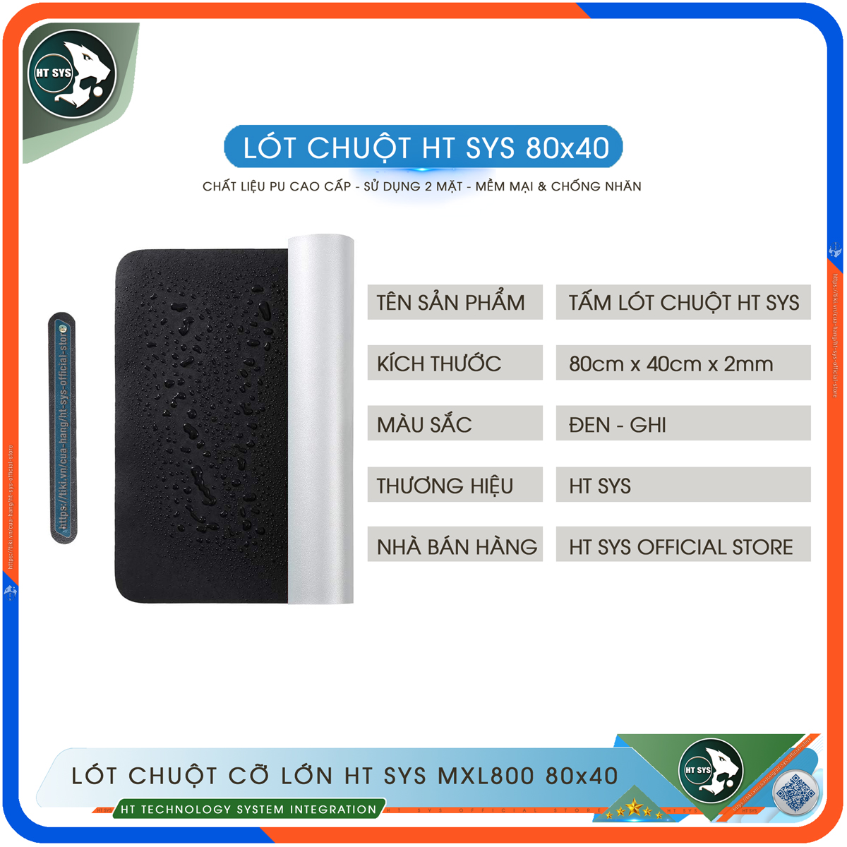 Lót Chuột Cỡ Lớn HT SYS 80x40 Và 90x45 - Miếng Lót Chuột Thiết Kế 2 Mặt, Chất Liệu PU Cao Cấp - Chống Trơn Trượt, Nước, Nhăn, Bám Bụi - Hàng Chính Hãng