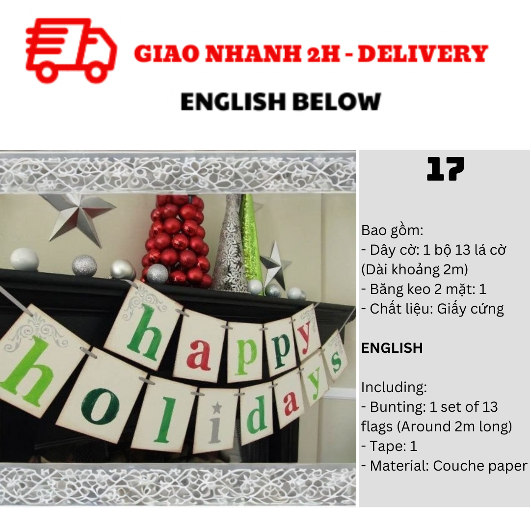 Bộ Dây Cờ Noel Trang Trí Tiệc Nhiều Mẫu - Merry Christmas Bunting DCXM31