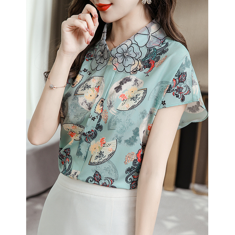 Áo sơ mi voan nữ ngắn tay trên cùng mùa hè mới của Hàn Quốc của phong cách phương Tây mã 2062