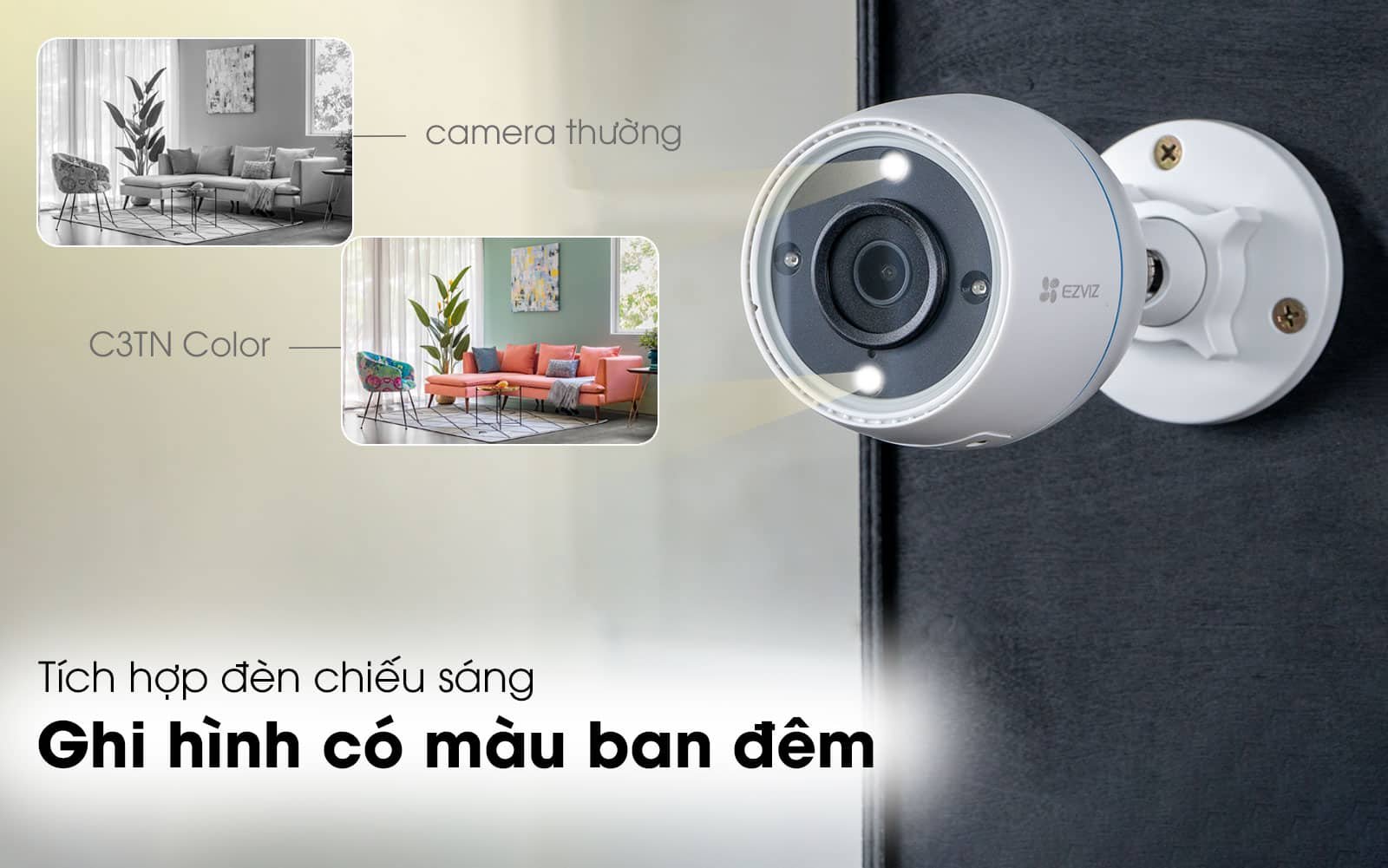 Camera Wifi Ezviz C3TN 2MP có ánh sáng màu nhìn đêm  đàm thoại 02 chiều, ngoài trời chống nước , hình ảnh sắc nét  Full HD - Hàng Chính Hãng