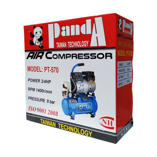 MÁY NÉN KHÍ LIỀN TRỤC KHÔNG DẦU 12L 1HP PANDA PT-570- HÀNG CHÍNH HÃNG