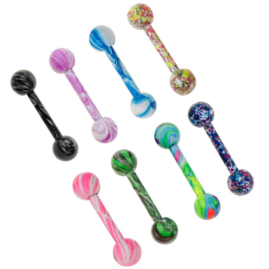 8 Pieces Stainless Steel Tongue Lip Bars Rings Barbell Piercing Jewelry 16G