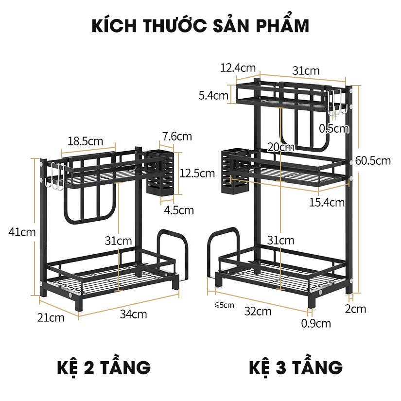 Kệ Đựng Gia Vị 2/3 tầng, Kệ hũ gia vị để bát đũa dao thớt, đồ dùng nhà bếp.