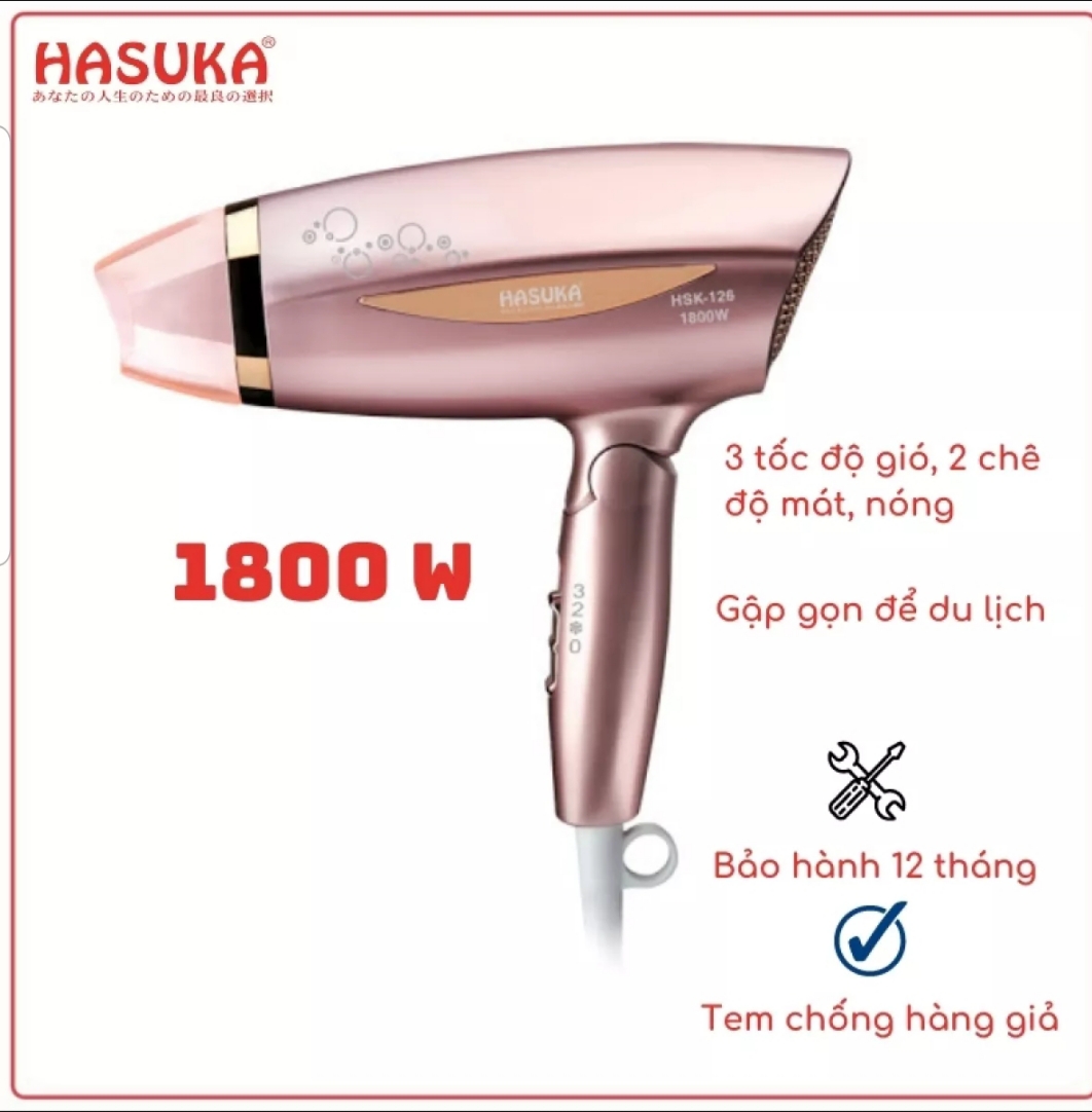 MÁY SẤY TÓC - DẠNG GẬP - CÓ THỔI MÁT - 1800W - HSK-126 - HÀNG CHÍNH HÃNG