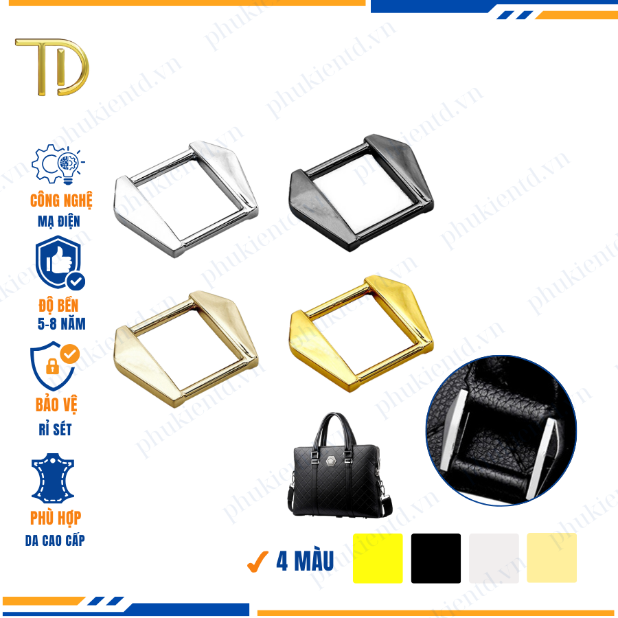 Khoen quai túi xách 20mm, Khoen d túi xách, Khoen vuông gắn túi xách mạ điện độ bền 5-8 năm