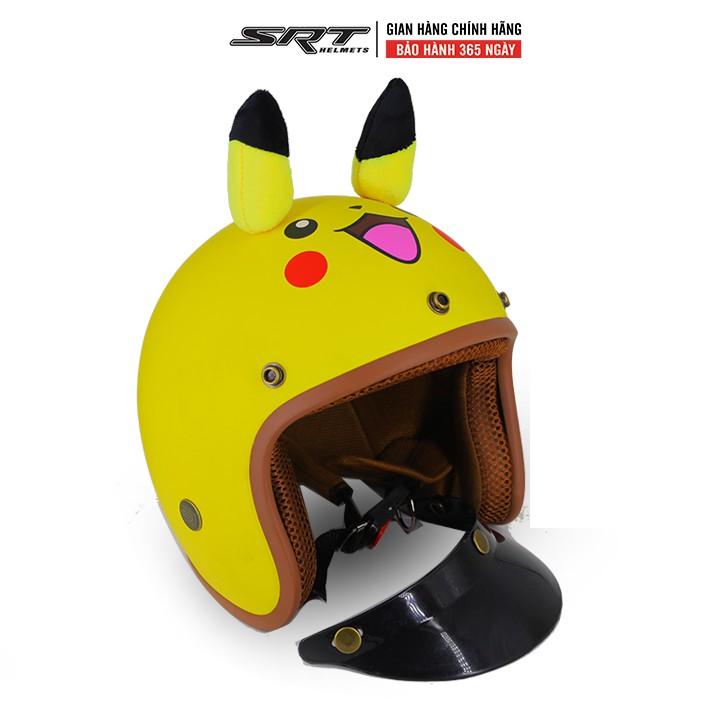 Mũ Bảo Hiểm 3/4 Đầu SRT PIKACHU Nền Vàng Có Tai