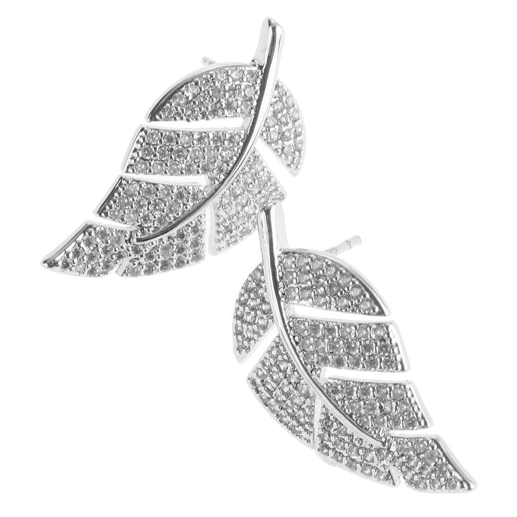 Fashion  Rhinestone Simple Leaf Women Bridal Jewelry Ear Stud Earrings