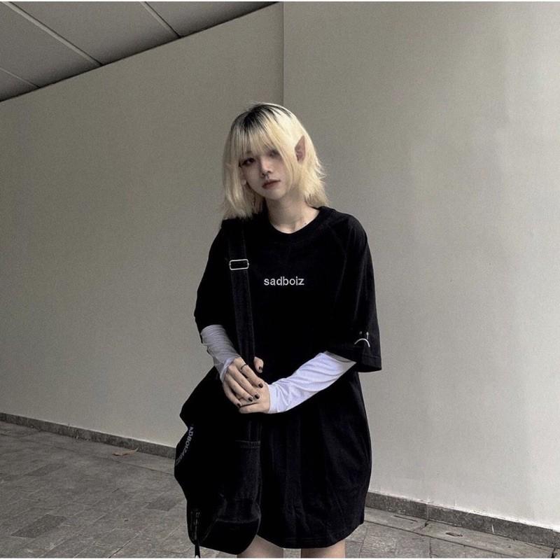 Áo Thun Tay Lỡ Unisex SADBOIZ màu ĐEN �/Nam nữ unisex ️ Jaystoree Kiểu áo phông cổ tròn form rộng
