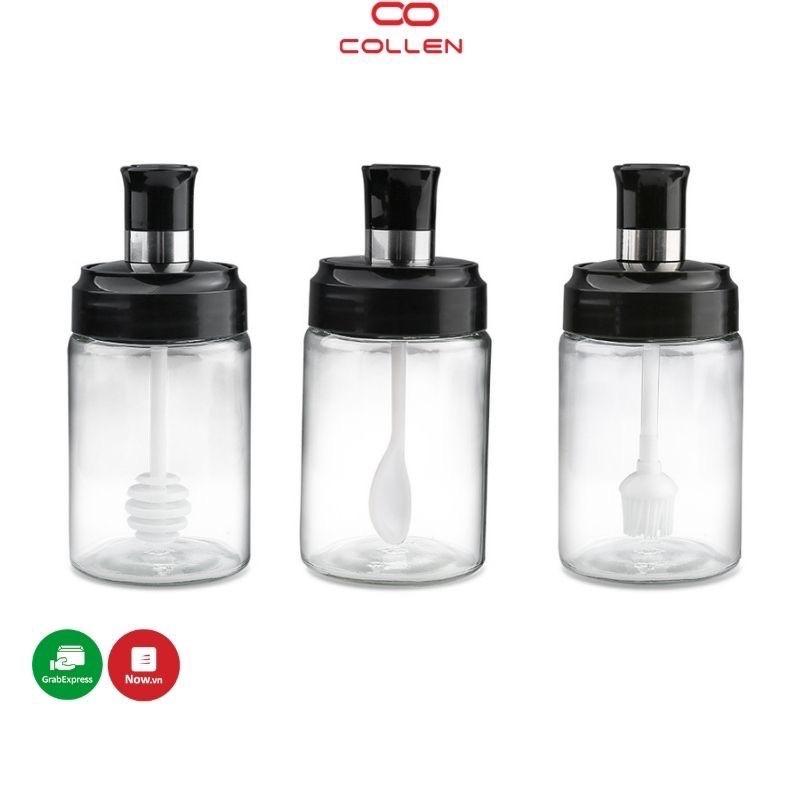 Sét 3 hũ thủy tinh đựng gia vị,nước mắm,giấm,kèm thìa