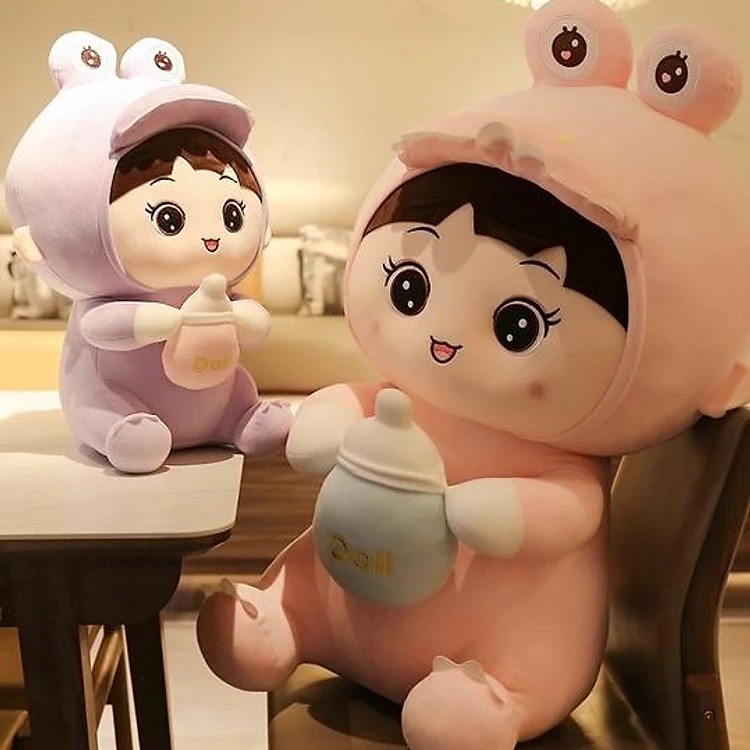 Thú nhồi bông bé khủng long ôm bình sữa - Size từ 45cm đến 85cm - Quà tặng em bé ôm bình sữa cute