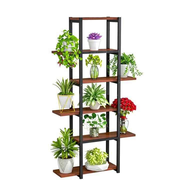 Re0510 Kệ trang trí gỗ 6 tầng khung sắt - Kệ để đồ trang trí - Tủ kệ trang trí