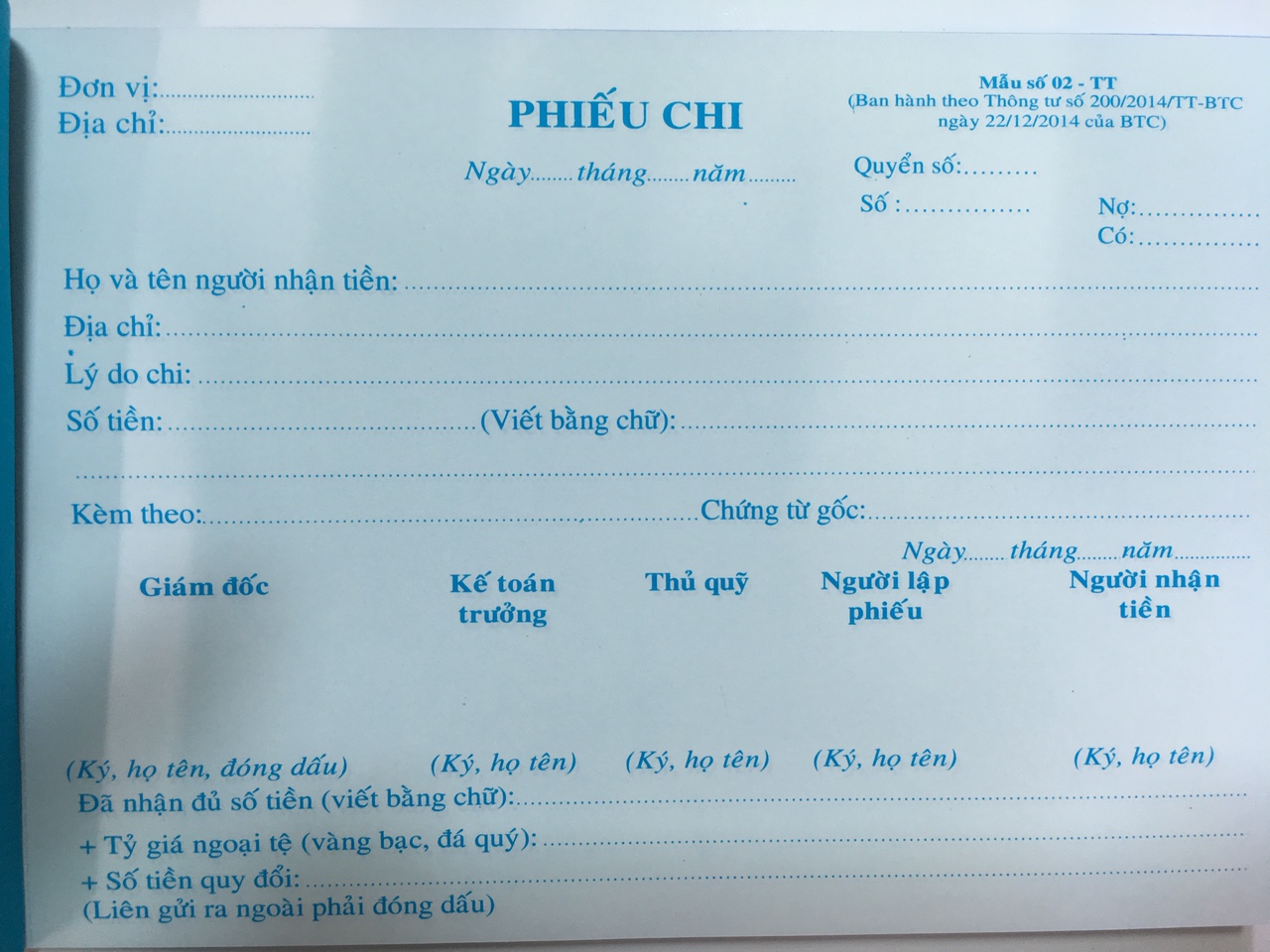 LỐC 10 CUỐN PHIẾU CHI 3 LIÊN