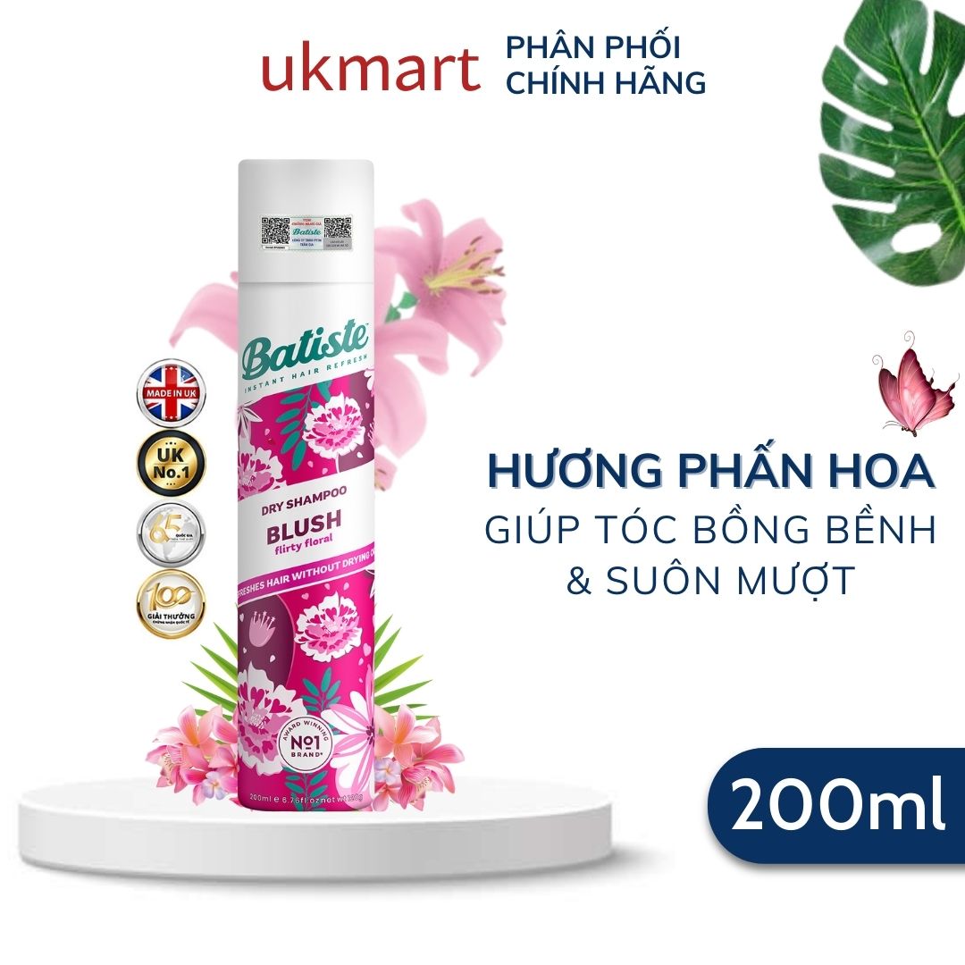 Dầu Gội Khô Batiste Dry Shampoo 200ml Hết Ngứa, Hết Bết Dính Tóc Bồng Bềnh Tức Thì