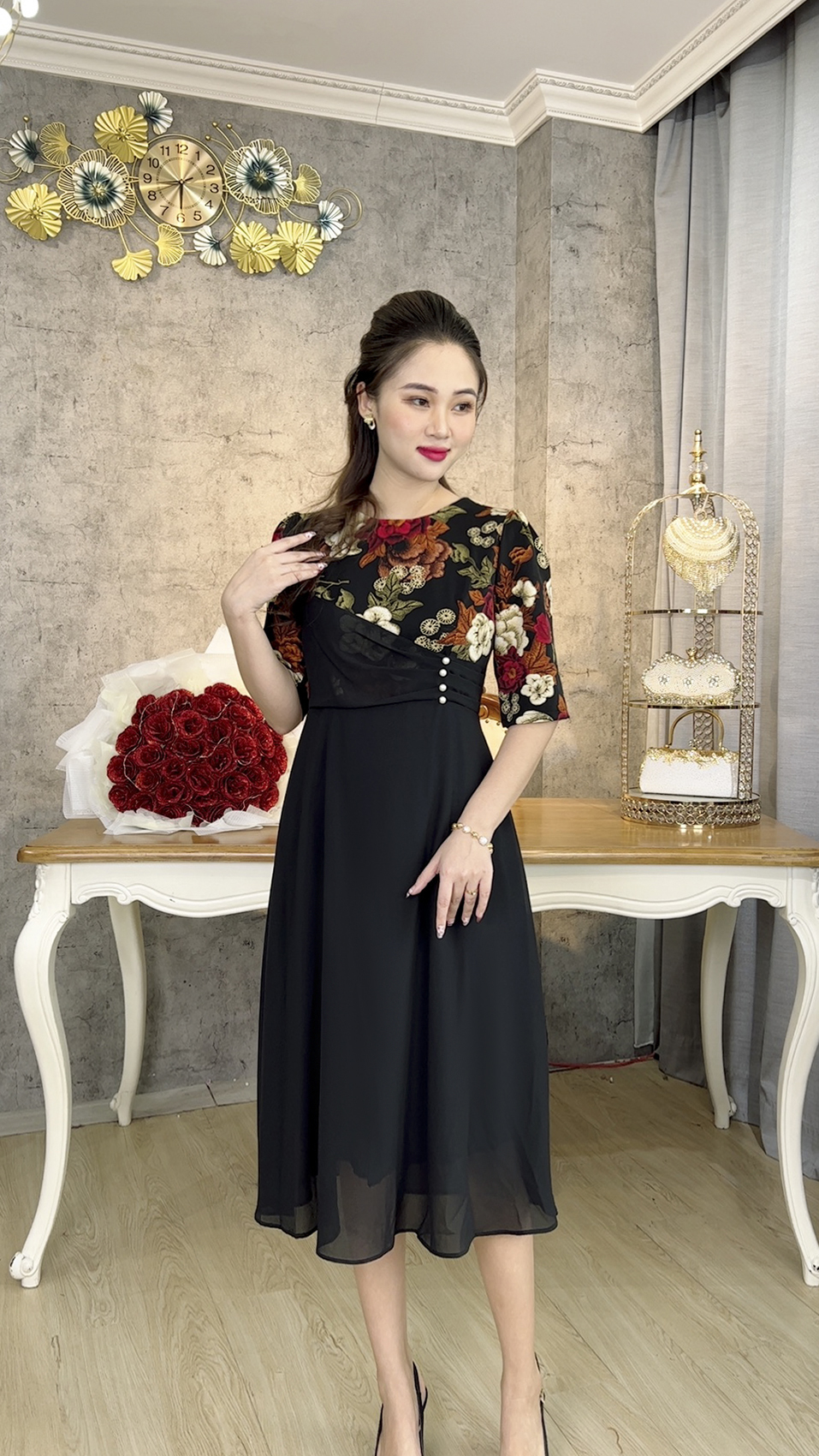 Đầm Trung Niên [ Linh Trà ] (TM 1123) Trẻ Trung Thiết Kế Trang Nhã Thanh Lịch Bigsize Đi Làm Đi Tiệc Cho Bà Cho Mẹ U50