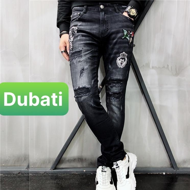 Quần Jeans Nam, Baggy Nam Chất Bò Đen Thêu Hình Đẹp Sắc Nét Cao Cấp- DB 450- DUBATI FASHION