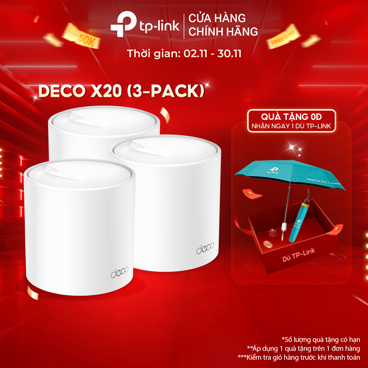Bộ Phát Wifi Mesh TP-Link Deco X20 AX1800 MU-MIMO - Hàng Chính Hãng