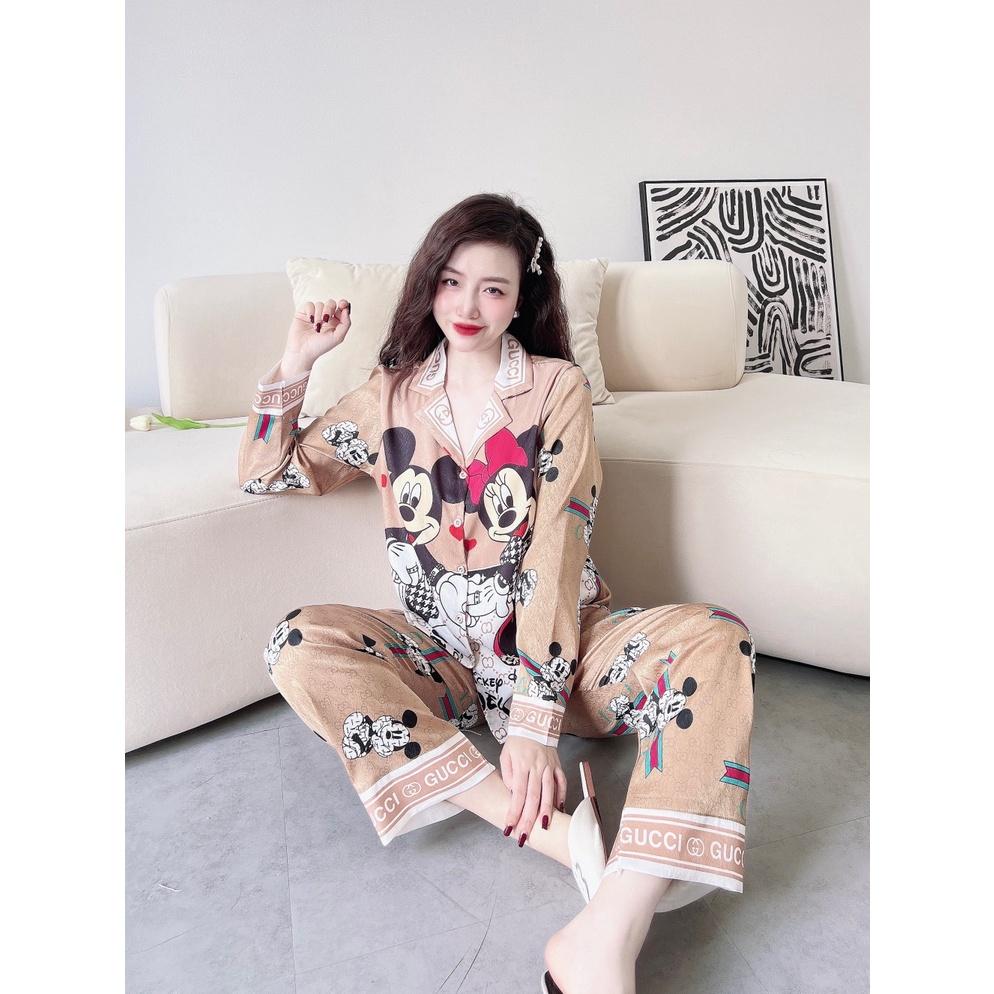 Bộ pyjama dài tay - Lụa xước ánh kim cao cấp  - ĐẢM BẢO GIỐNG HÌNH 100%
