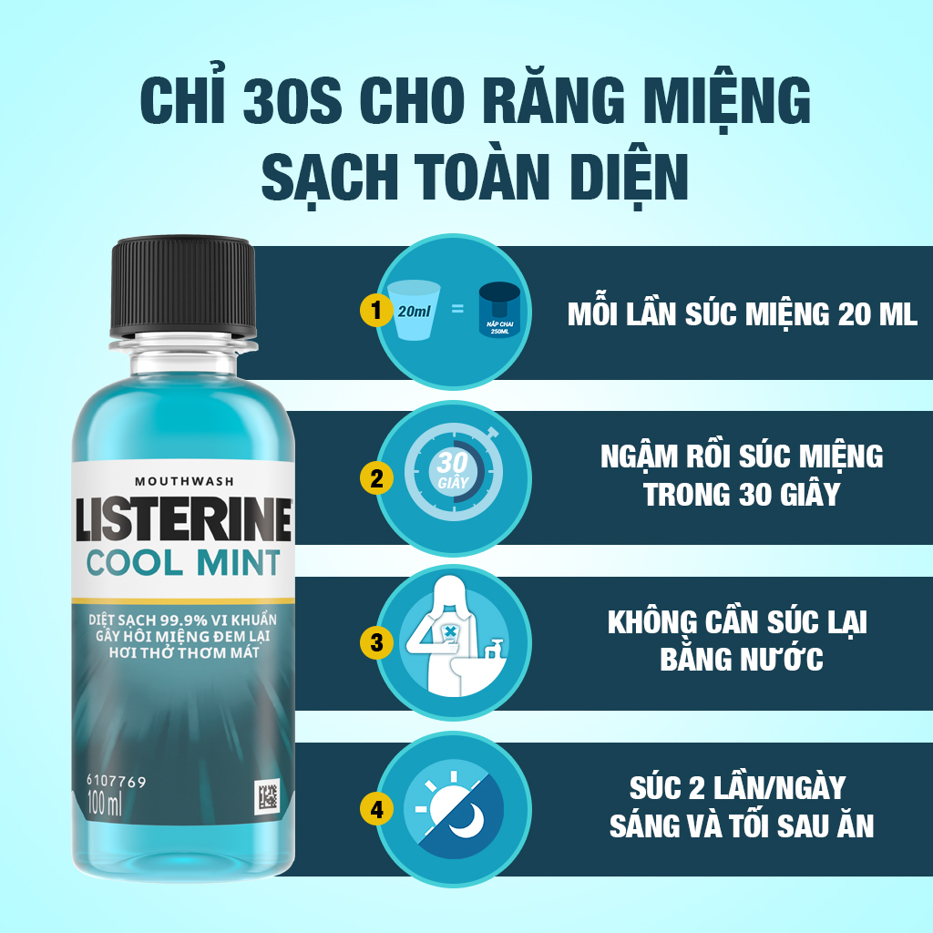 Nước Súc Miệng giữ hơi thở thơm mát Listerine cool mint 100ml - 100954764