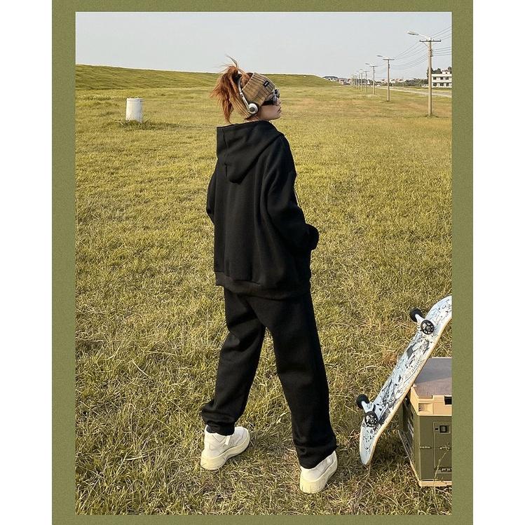Bộ Áo Hoodie Nỉ Quần Ống Rộng CAROLINAUH Dáng Thể Thao