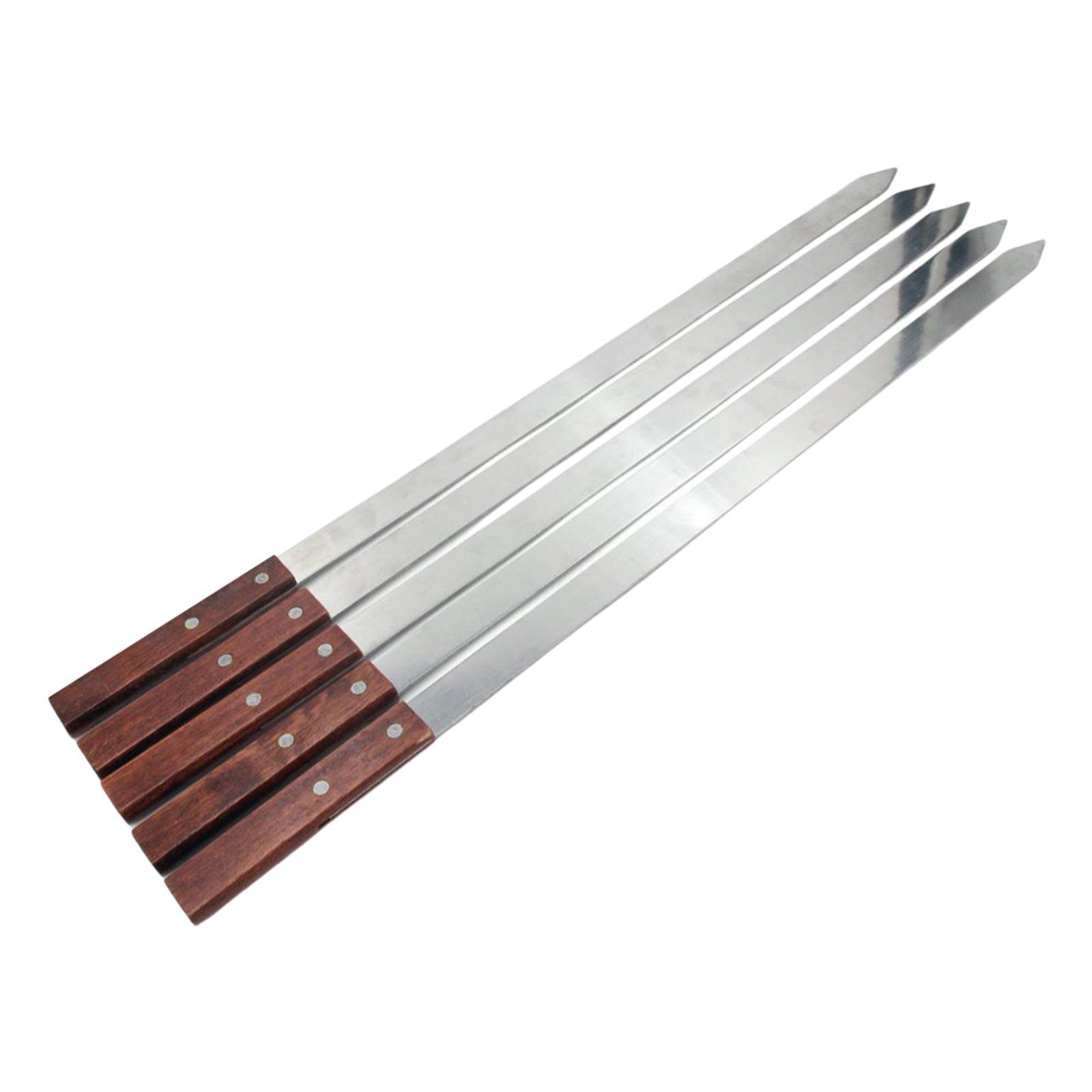 Set of 5 Stainless Steel Flat Skewers Fork,Wood Handle,23.6" Kebab Stick Kabob Skewer for Vegetables, Meats, Grilling, Chicken, Shrimp