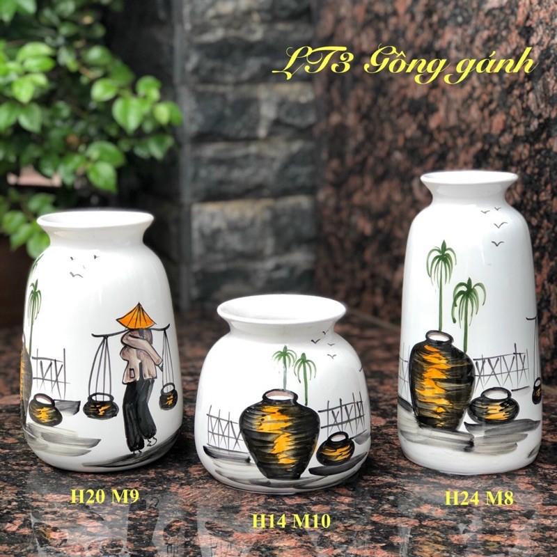 Set 3 lọ cắm hoa- trang trí, họa tiết vẽ thủ công.