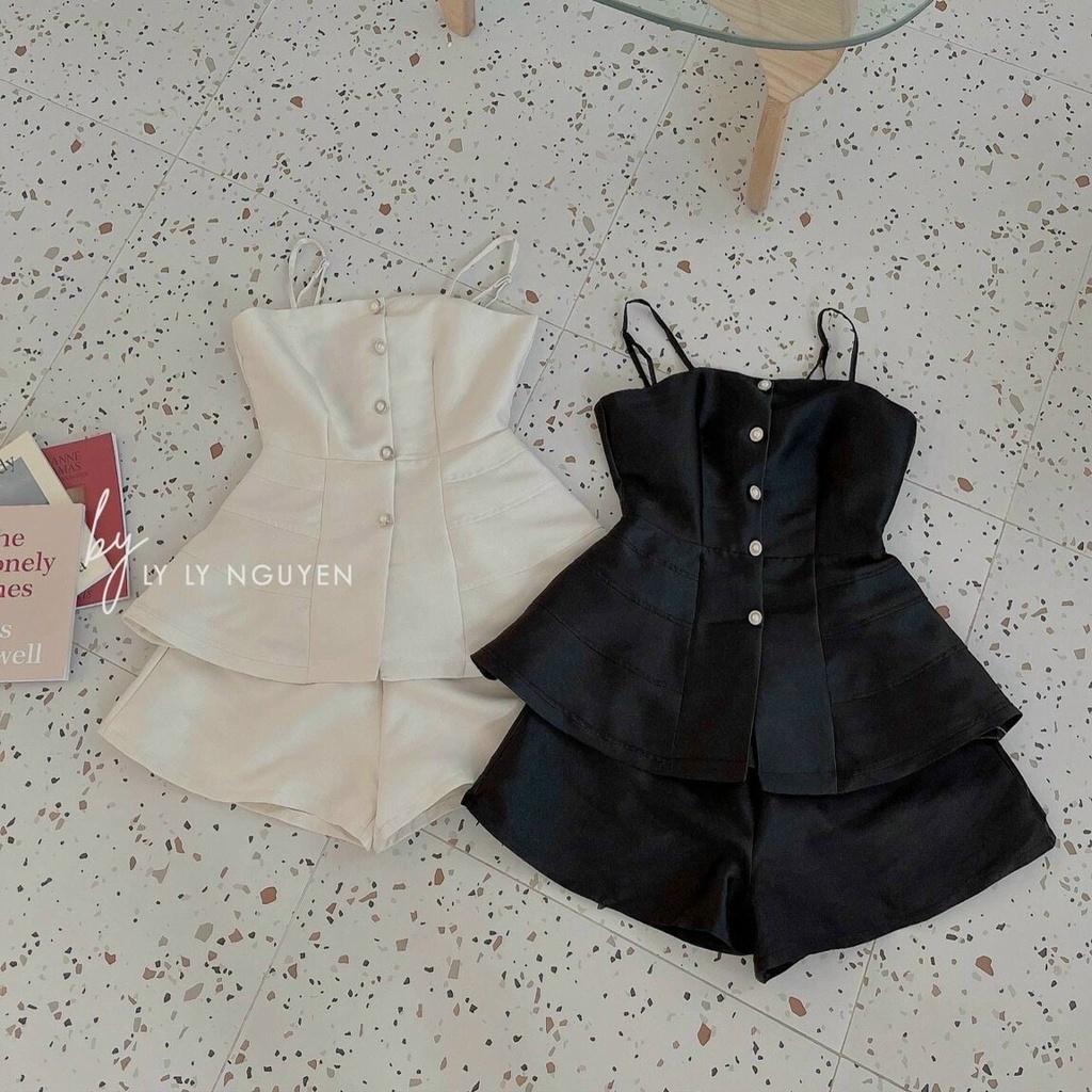 Set bộ áo peplum 2 dây kèm quần thời trang dành cho nữ, Chất umi mềm mịn thoáng mát